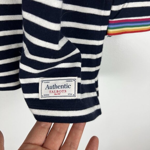 Talbots Striped Cotton Knit Top sz 2X Nautical Long Sleeve Rainbow Trim Preppy - Picture 8 of 8